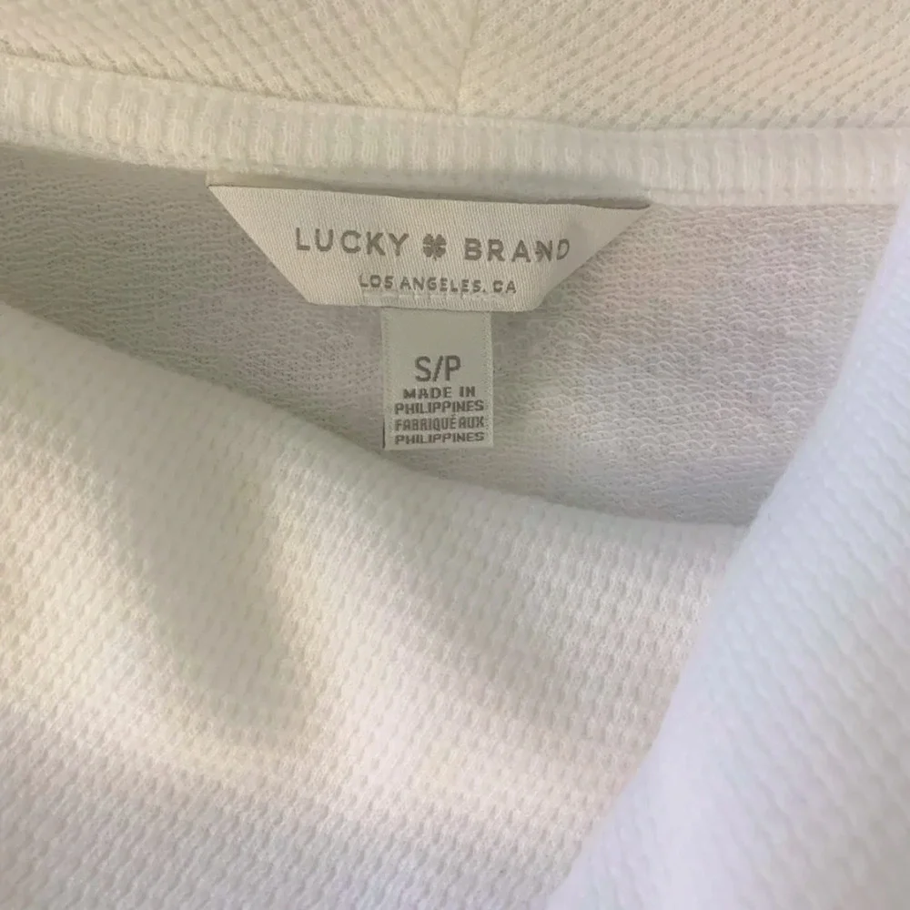Lucky Brand Waffle Knit Cotton Ivory Cowl Sweater Top Coastal Lagenlook Minimal